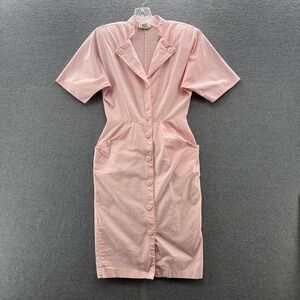 VTG 80s Wild Dress Juniors 9 Pink Cotton Pockets Midi Pretty in Pink USA